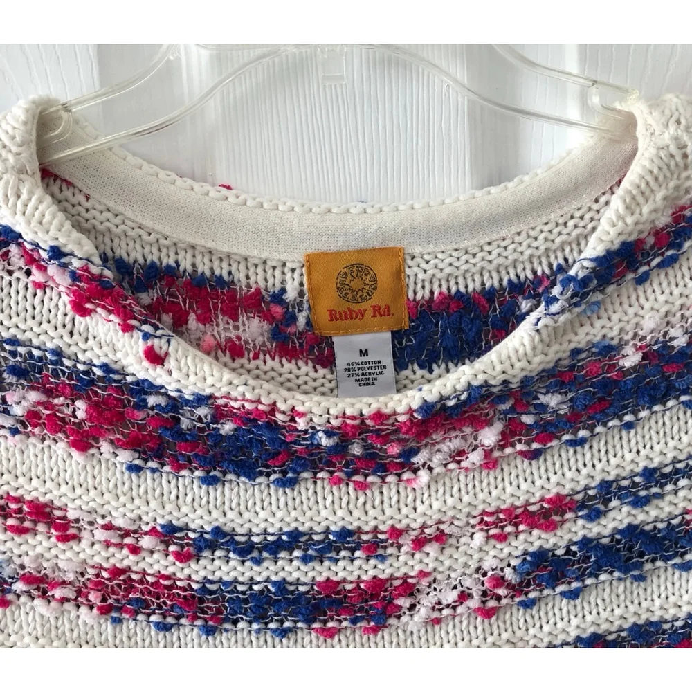 Ruby Rd Size M Vibrant Patriotic Knit Pullover Sweater Cozy Flared Sleeve - Picture 4 of 9